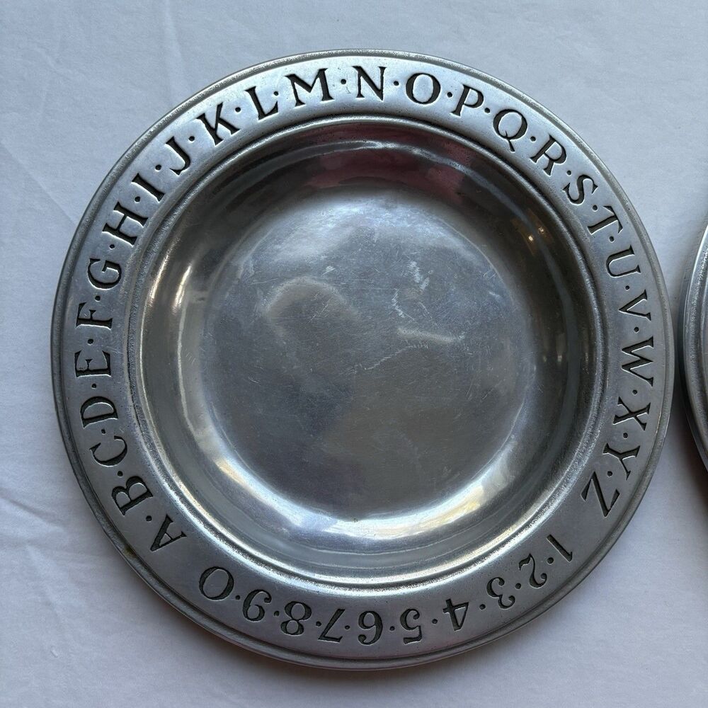 Vintage Wilton Pewter ABC 123 Plates Set Of 2